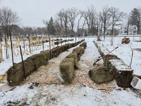 Photo of Bale Garden Prep during a snow storm.